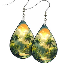 the fun things Tropical Dreams Summer Vacation Earrings Teardrop NO TARNISH Wood Handcrafted