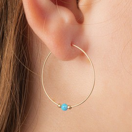 Opal Hoop Earrings - pair of 1 Inch 14k Gold Filled Light Blue opal Earrings -Opal piercing earring Hoop Jewelry