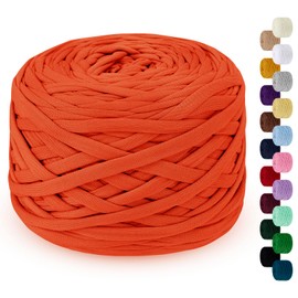 LEREATI 285g T Shirt Yarn for Crocheting 100m Elastic Ribbon Yarn Thick Crochet Fabric Yarn, Knitting T-Shirt Yarn for Crochet Bag, Blanket, Basket, DIY Projects, Home Decor (Orange)