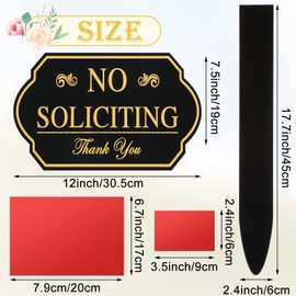 Amyhill No Soliciting Sign with Stake for Yard 12 x 7.5 Inch Private Drive No Trespassing Lawn Signs Heavy Duty Weather Resistance Garden Plaque for House Front Door Garden(Gold)