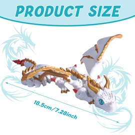Rppiup 3D Printed Dragon, Bendable and Flexible Dragon Fidget Toy with Eyes & Huge Wings, Fully Joints Articulated Crystal Dragon Figurine, Home Decor Executive Desk Toys for Birthday Party (White)