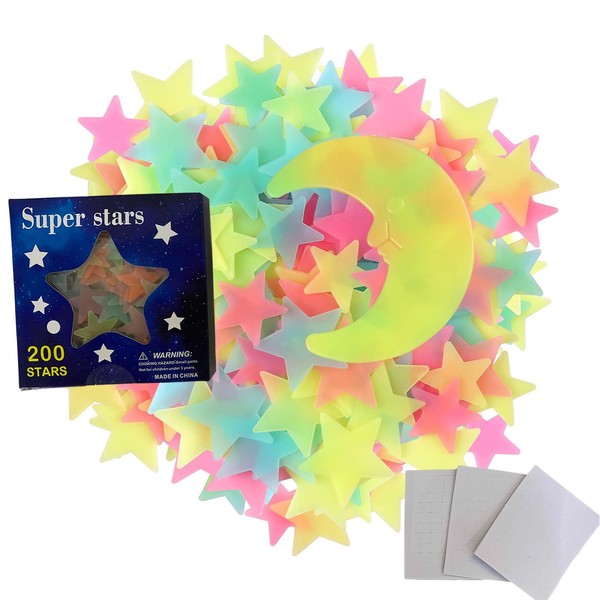 201 Piece 3D Wall Sticker Set, Luminous Colourful Stars Wall