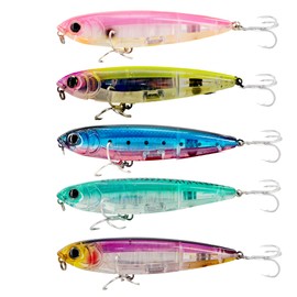 Top Water Fishing Lures for Bass Walleye Pike Catfish Perch, Floating Plopper Lures for Freshwater and Saltwater, 5PCS Stickbait with Treble Hook