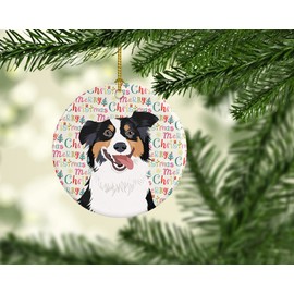 Caroline's Treasures Australian Shepherd Black Tricolor #2 Christmas Ceramic Ornament Christmas Tree Hanging Decorations for Home Christmas Holiday, Party, Gift, 3 in, Multicolor