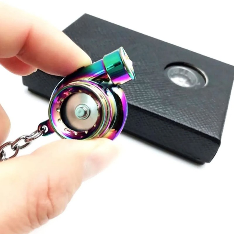 Metal Turbocharging Keychains LED Light Sound Colorful Zinc Alloy Turbine