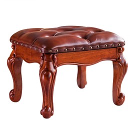 KIVSON Foot Stool Ottoman Foot Rest Microfiber Leather Upholstered Footstool for Sofa, Living Room, Entryway, Solid Wood Stool (Light Brown)