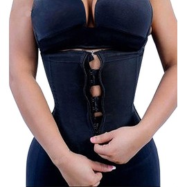 YIANNA Women Zip&Hook Latex Waist Training Corsets/Cincher Sport Girdle Underbust Hourglass Body Shaper, YA2219-Black-L