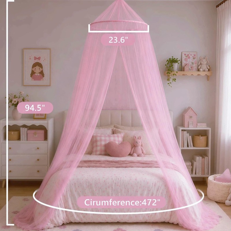 Pink Bed Canopy for Girls, Mosquito Netting for Bedroom, Bed
