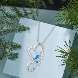 CUOKA MIRACLE Butterfly Pendant Necklace 925 Sterling Silver Opal Butterfly Necklace for Women Butterfly Infinity Necklace Butterfly Jewellery for Girls