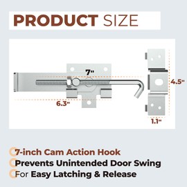 Xinafan Barn Door Jamb Latch, Zink-Plated Barn Sliding Door Hardware Lock Latches with Hook for Bi-Parting Doors, Secure Farm Sliding Gates from Side, 7"
