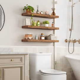 RALGEND Floating Shelves for Wall, 1.5" Thick Wall Shelf Set of 3 with Invisible Brackets, L31.5 x W7.9 Hanging Shelves Farmhouse Home Decor for Bathroom, Living Room, Bedroom, Kitchen, Rustic Brown