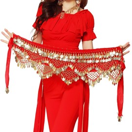 Women's Professional Belly Dance Hip Scarf Belly Dance Skirts Belly Dance Costume Hip Scarf Skirt, red