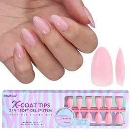 BTArtbox Short Almond Press On Nails Soft Gel Nail Tips Full Cover Nail Tips Short Nail Tips for Gel Nails, Pre-Designed Xcoat Tips Pink Short Artificial Fingernails for Nail Extensions