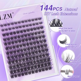 LZM Lash Clusters C Curl Individual Eyelash Extensions Natural 144Pcs 8-16mm Wispy Lashes Cluster Thin & Invisible Band DIY False Eyelashes Natural Look DIY at Home (GS49-C-MIX)