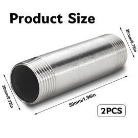 Set of 2 Tap Extension 1/2 Inch x 50 mm, DN15 Thread Extension, 1/2 Inch Male x 1/2 Inch Male Thread, 50 mm Stainless Steel Extension Fitting, Connection Extension for Drinking Water and Heating