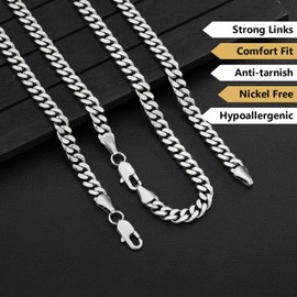 KRKC&CO Men's Necklace, 5/7/8/9/10 mm Men's Stainless Steel Curb Chain with Diamond Cut, 14K Gold-Plated Cuban Chain Gold Chain, Nickel-Free Silver Chain, Birthday Gift, Length 46-66 cm, Stainless
