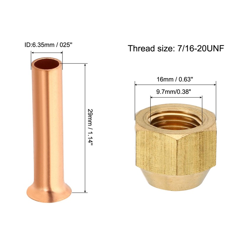 PATIKIL 1/4" (6.35mm) ID Copper Tube Flare Fitting with Nuts,