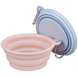 Silicone Foldable Pet Dog Bowl, 2 Pack, for Traveling, Camping, Walking, Hiking,Outdoor Portable,Leak-Proof with a Carabiner, Food-Grade Safe Material, Waterproof and Anti-Slip 350ml (Pink+Blue)