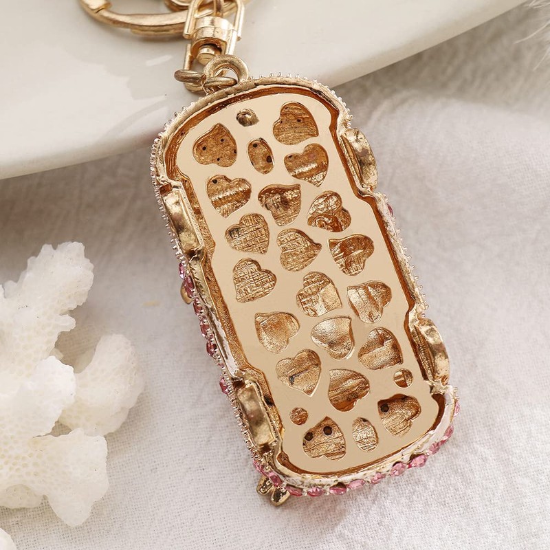 Sparkling Convertible Vehicle Rhinestone Keychain, Car Keyring Pendant, White, 5,5