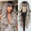 Allbell Long Curly Wavy Ash Gray Blonde Wig with Bangs