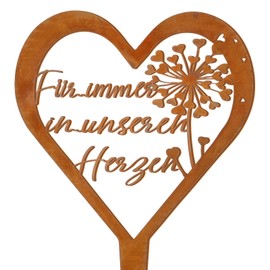 Fiada Weatherproof Grave Stake Heart Grave Decoration Mourning Decoration Metal Steel Rust Grave Stake with Saying Grave Decoration for Gardens Yards Cemetery Decoration (Dandelion)