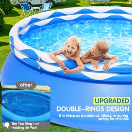 FunBy Upgraded Double Rings Inflatable Above Ground Pool Easy Set,Inflatable Swimming Pool for Adults,Inflatable Top Rings Above Ground Swimming Pool,Water Ripple Print,500 Gal Capacity (8ftx25in)