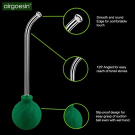 Airgoesin 3-In-1 Tonsil Stone Removal Remover Kit, Tonsil Stone Vacuum Suction Kit, Long Tonsil Stone Stainless Steel Pick 18cm/ 7” with Protection Cap, Curved Oral Irrigation Syringe 12ml with Scale