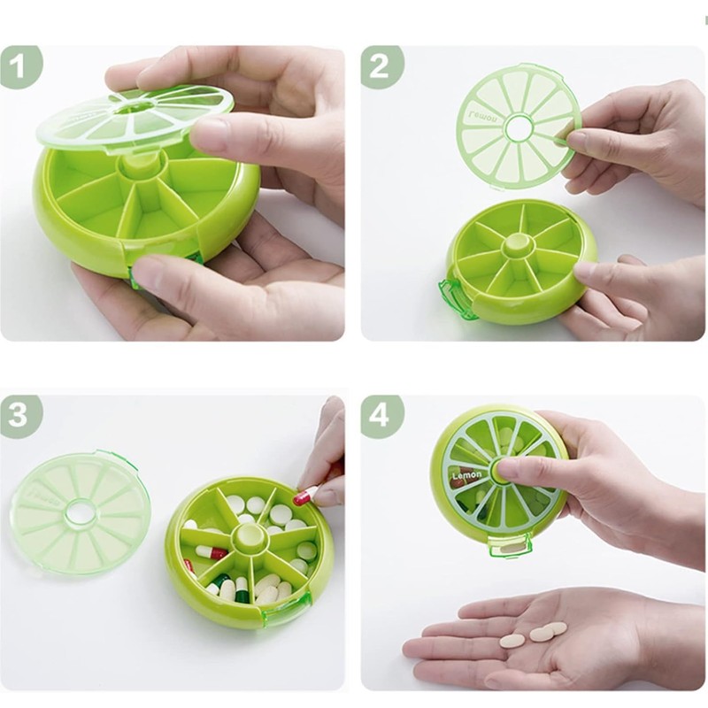 2PCS Pill Organizer Travel Pill Container 7 Compartments Weekly Pill