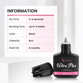 Beauty7 Lash Extension Glue 8ml Ultra Plus Eyelash Extension Glue DIY Lash Extensions Glue 3-4s Fast Dry DIY Lash Glue Individual Eyelash Glue Black Lashes Glue Suitable for Beginners Home Use 8ml