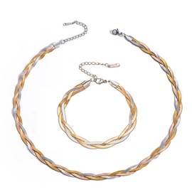 meberg Karma NH10134806 Necklace & Bracelet Jewellery Set Tri-Colour Silver Rose Gold Set of 2 Stainless Steel Women's Bracelet and Chain Bracelet Holiday Evening Wear Accessories