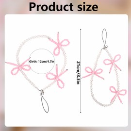 BOXOB Bow Phone Charms, Pink Bow Pearl Beaded Phone Charm Cute Cellphone Accessories Pearl Bowknot Cellphone Charm Strap for Bag Keychain Camera