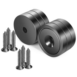 Neosmuk Magnets with Hole, 50 kg Black Extra Strong Neodymium Magnetic Screws, Round Magnets, Strong Ring Magnets for Screwing on, Magnet with Thread for the Wall