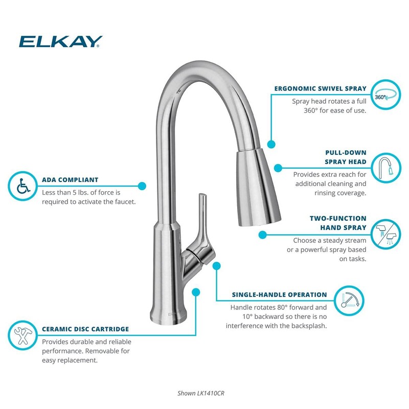 Elkay Everyday Single Hole Kitchen Faucet with Pull-Down Spray and