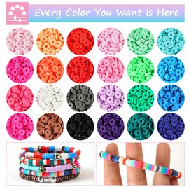 Vicloon Heishi Beads Colourful, 4500 Pieces Clay Beads Set, 24 Colours Clay Beads for Threading for DIY Bracelets, Jewellery Making and Crafts