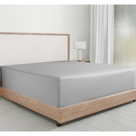 California Design Den Deep Fitted Sheet King Size Only - Soft 100% Cotton Sateen, Deep Pocket with No-Pop Off Elastic (King, Light Grey)