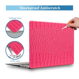 KEROM Compatible with Crocodile MacBook Air 15 Inch Case 2025 2024 2023 M4 M3 M2 A3241 A3114 A2941, Textured Elegant Luxury Aligator Skin Snakeskin PU Leather Hardshell & Keyboard Cover, Pink