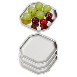 13x13 cm Square Appetizer Plates,Thick Stainless Steel Dinner Plates, Pasta Dessert Plates for Sushi, Fruit Oven/Dishwasher Safe, Set of 4,Silver