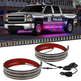 XRIDONSEN 2PCS 70 inch Emergency Truck Police Lights Strip 864 LED Running Board Strobe Lights Red Blue Police Lights Flashing Warning Hazard Safety w/Waterproof Flexible for Vehicles Trucks Pickup