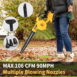 Leaf Blower Cordless for Lawn Care Brushless Hand Blowers with Charger 6 Nozzles 3 Speed Inflation & Deflation Extended Tube 3000 mAh-19000RPM 106CFM Lightweight Battery Powered Electric Leaf Vacuum
