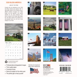 RED EMBER God Bless America 2025 Hangable Monthly Wall Calendar | 12" x 24" Open | Thick & Sturdy Paper | Giftable