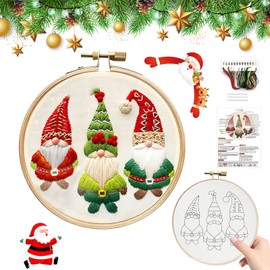 JAMSSOW Christmas Embroidery Kit,Embroidery Kits for Adults Beginners,Christmas Cross Stitch Kits,Christmas Embroidery Kits Crafts,DIY Needlepoint Kit Set Includes Hoop Cloth Needles Threads(B)