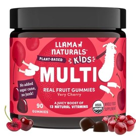 Llama Naturals Kids Multivitamin Gummies – Organic Vegan Whole Food Vitamins for Toddlers & Kids, Real Fruit, No Added Cane Sugar, Vitamin D, Vitamin C & Beta Carotene | Cherry 90 Ct (1-2 Months)