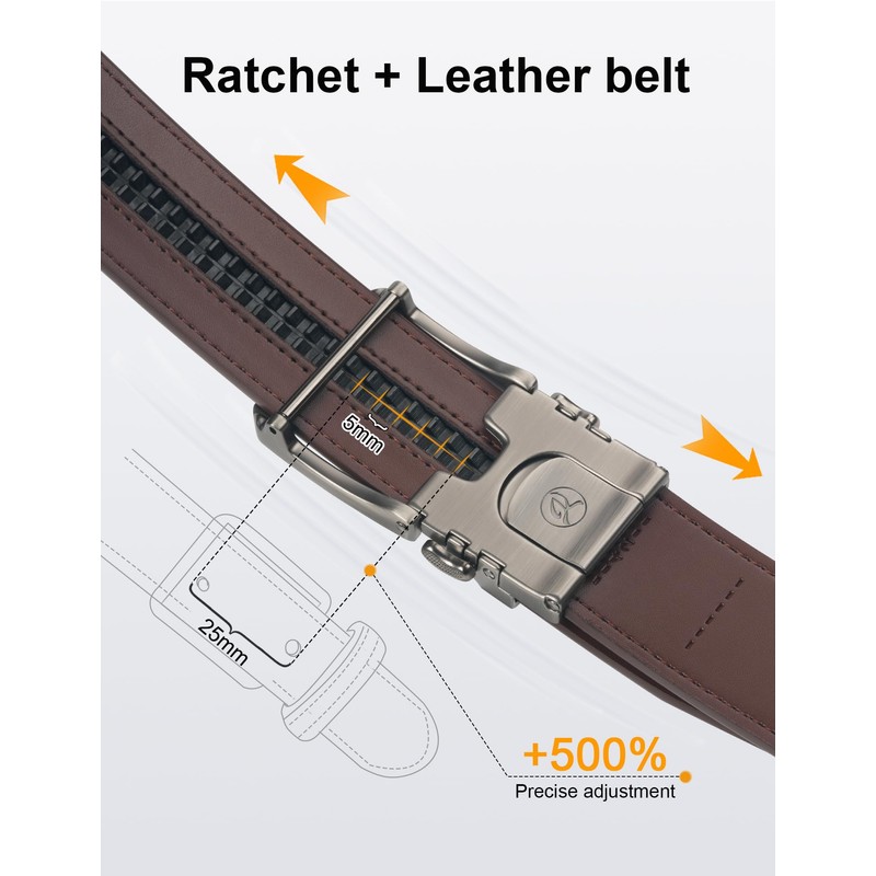 JUKMO 38mm Leather Ratchet Belt Mens Gift Boxed, dark brown