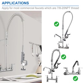DYVIAHOME Commercial Faucet Sprayer Hose 38Inch Stainless Pre Rinse Hose with Spray Valve Dishwasher Sprayer Replacement Kit for Commercial Sink Faucet(Grey)