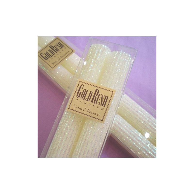 8 Inch Natural Beeswax Glitter Candles, White Lotus Color, Boxed