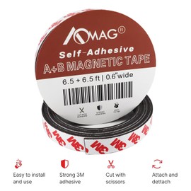 AOMAG A+B Flexible Magnetic Tape - Magnetic Strips with Adhesive Backing - Magnet Tape Roll (6.5 ft + 6.5 ft)