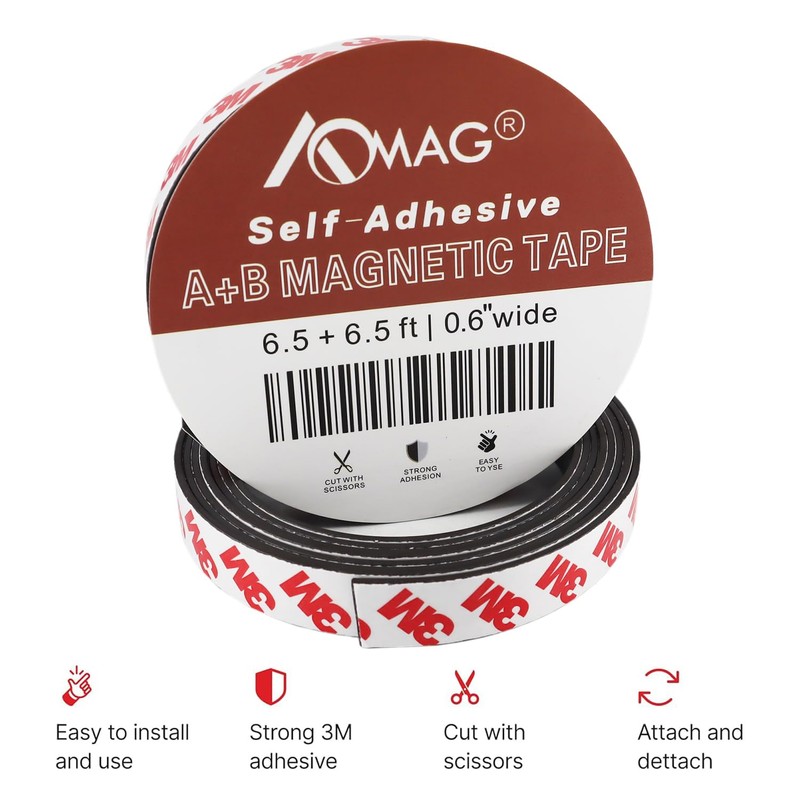 AOMAG A+B Flexible Magnetic Tape - Magnetic Strips with Adhesive