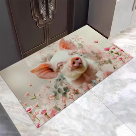 Smiling Pig Doormat Rug for Entryway, 17x29.5 Inch, Cute Piglet Indoor Door Mat Gifts, Non-Slip Absorbent Floor Mat for Outdoor Use, Farm Animal Theme Decor for Home Living Room
