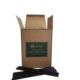 Kingseal Disposable Paper Drinking Straws, Black, Unwrapped, 7.75 inch Length x 0.6mm Diameter,"Jumbo" Size, Biodegradable, Earth Friendly, Bulk Pack - 600 Straws per Box