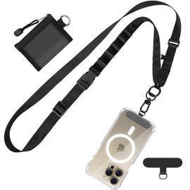TiMOVO Clip and Go Phone Strap with Wallet, Phone Lanyard Crossbody with Zippered Pouch Adjustable Strap for Phones, Black